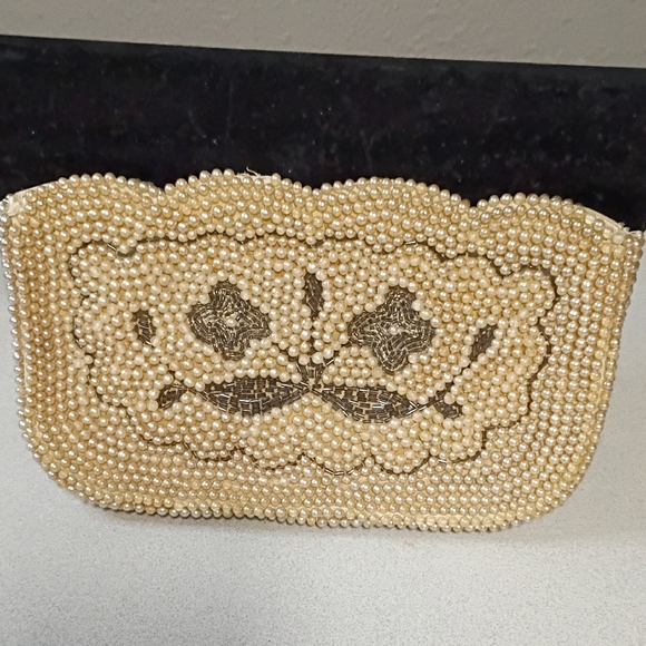 Pearl Embellished Clutch in Cream - Picture 1 of 6